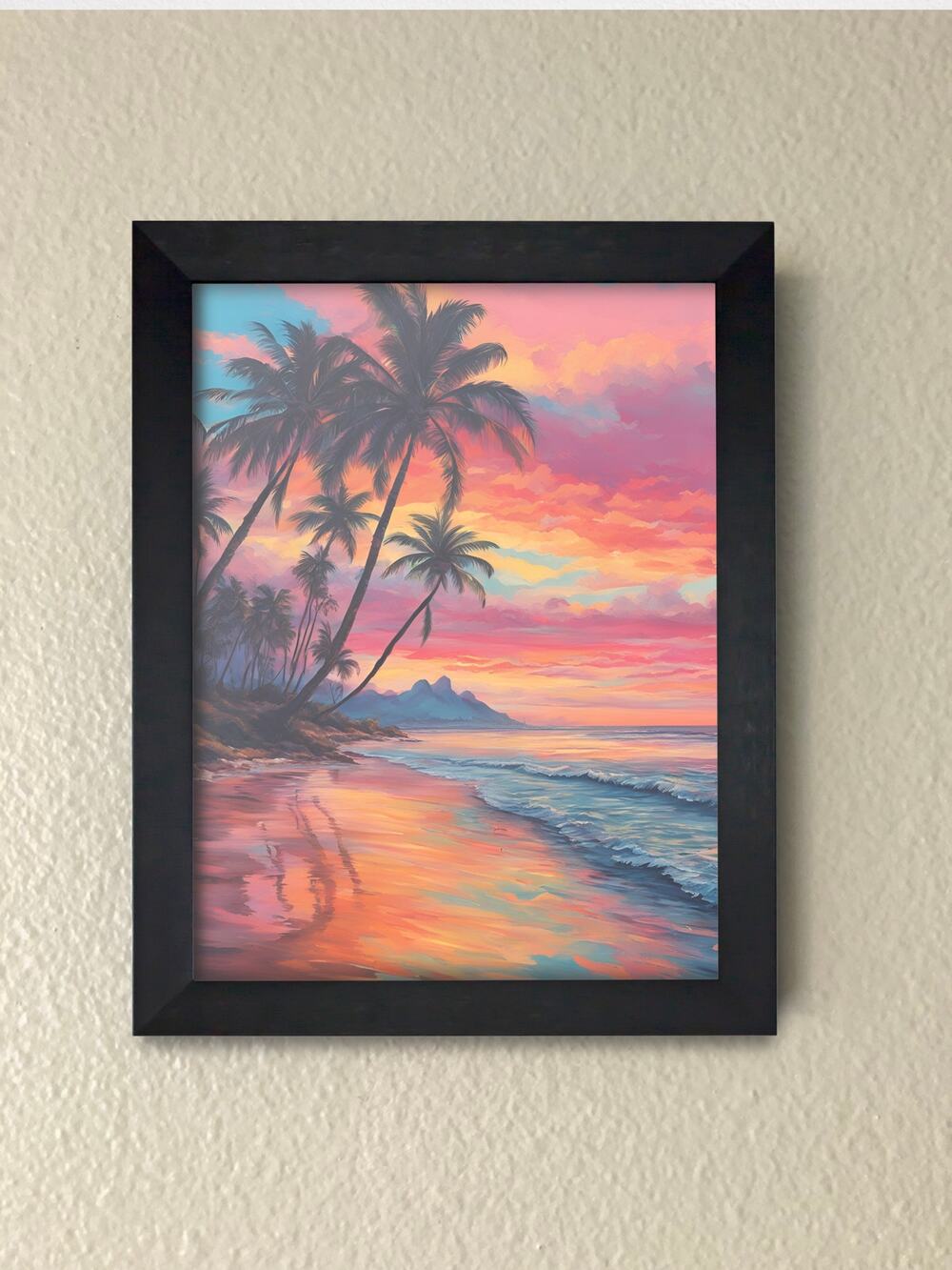 Framed Sunset Beach Wall Art Print – Tropical Ocean Sunset Decor